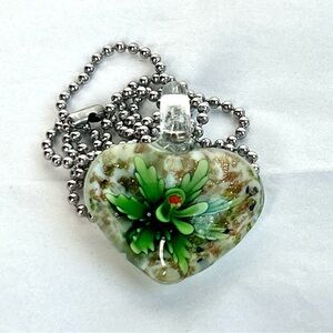 Green Floral Heart Venetian/Murano Glass Style Pendant Necklace  unique  fairy